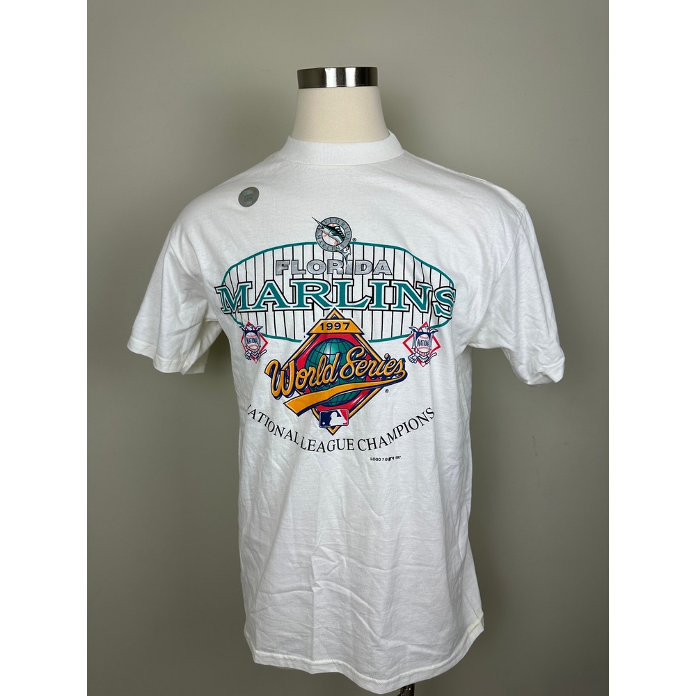 Vintage 90s 7 Florida Marlins T Shirt L NOS 1997 World Series NL‎ Champions